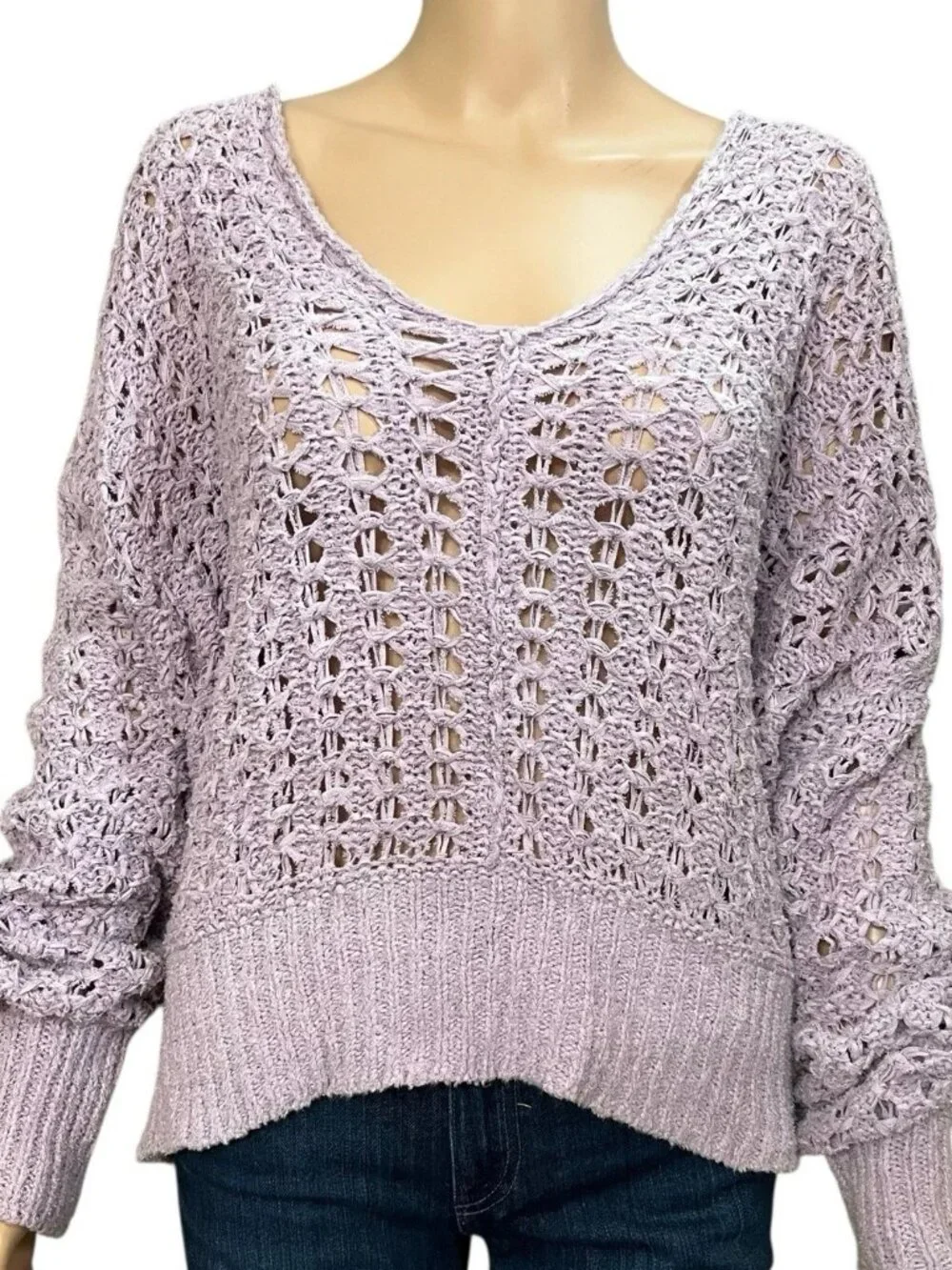 Free People Best Of You Slouchy Oversized Open Weave Knit V-Neck Sweater Sm NWT - Picture 2 of 13